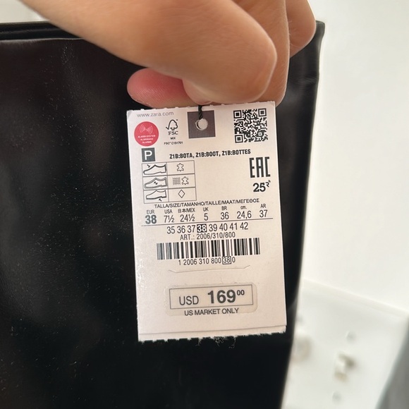 Zara heeled leather knee high boots leather black kitten heel 2006/310 38 7.5 - Picture 12 of 16